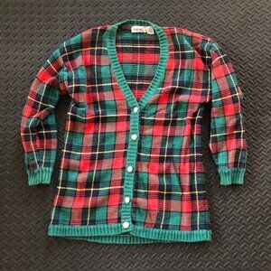 VINTAGE 90s THATS ME TARTAN PLAID CARDIGAN SWEATER SIZE LARGE
